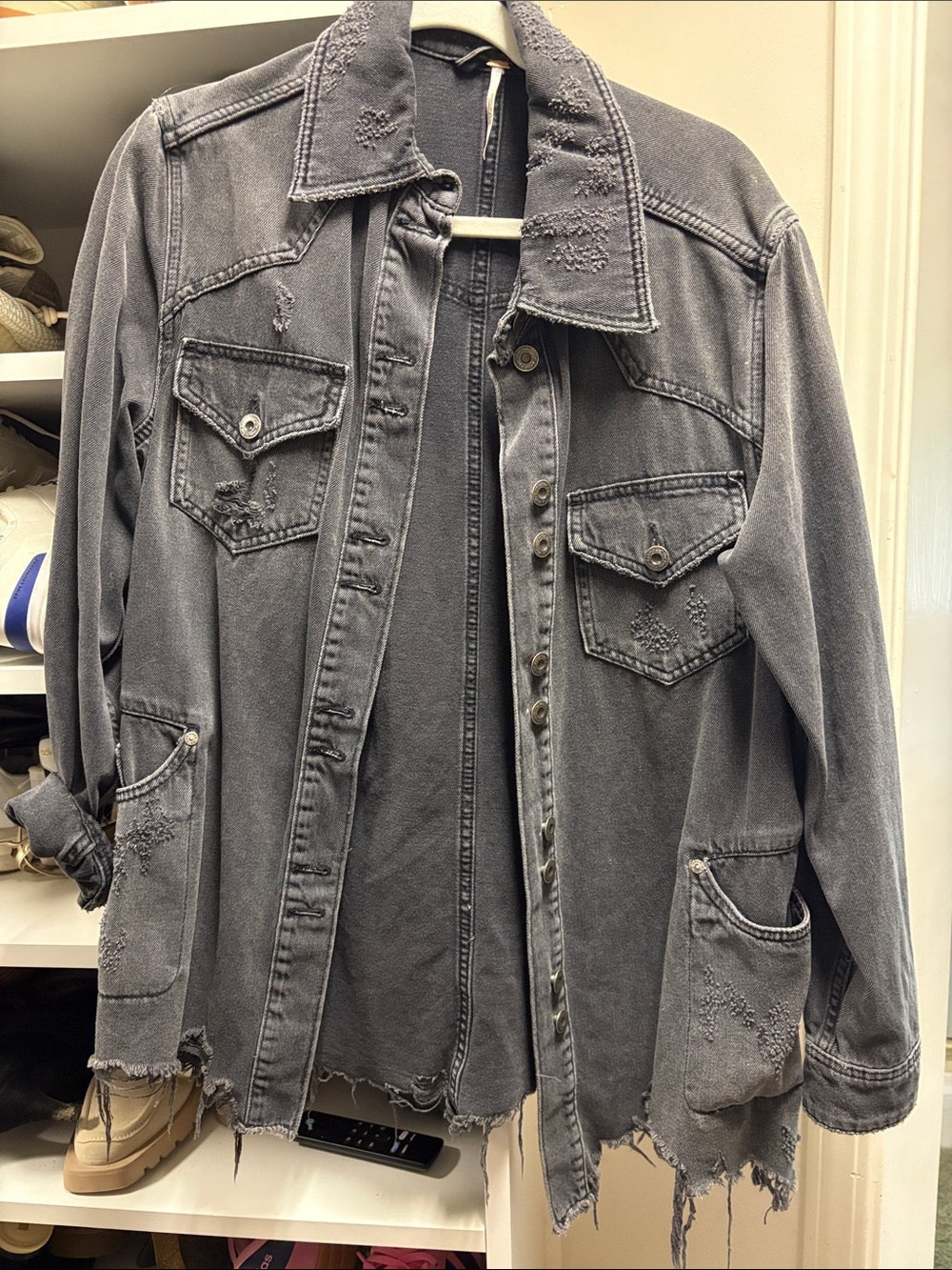Distressed Men's Washed Gray Denim Jacket - Brand Unspecified